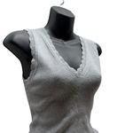 Catherine Malandrino  Grey Ribbed Knit Scalloped V-Neck Tank Top Photo 1