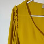 Loft  Long Sleeve‎ Ruffle Sleeve V-Neck Blouse Top Size Medium Mustard Yellow Photo 1