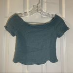 Japna  Blue Smocked Off Shoulder Short Sleeve Crop Top S Photo 0