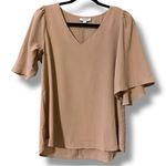 Andree by Unit  women’s size small hi low tan v-neck blouse with bell sleeves Photo 0