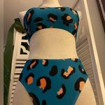NWT | PINE Blue Leopard Split Back High Waist Bikini | Size Medium Photo 12