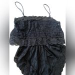 First Love  Vintage 70s Black Goth Romantic Floral Lace Lingerie Romper Teddie Photo 5