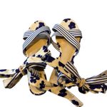 CAbi  Watercolor Tied Up Sandals Shoes Blue White Stripe Floral Size 8 Photo 1