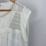 Sam Edelman  Ivory Lace Trim Pleat Front Short Sleeve Blouse Top L Photo 3
