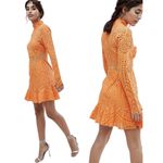 LIONESS  Eyelet Cutout High Neck Mini Dress Women's XL Orange Lace Party Cocktail Photo 2