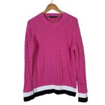 Tommy Hilfiger  Cable Knit Crewneck Sweater Womens XL Pink 100% Cotton Preppy Photo 1