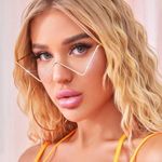 SheIn Women's Asymmetric No-Lens W-Shaped Rhinestone Decoration Eyeglasses Frame Photo 0