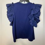 Anthropologie  Blue Flutter Sleeve Ruffled T-Shirt Photo 3