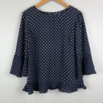 Talbots Top Women's S Blue White Polka Dot Ruffle Round Neck 3/4 Bell Sleeve NWT Photo 0
