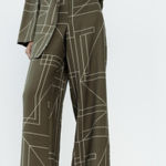 ZARA  green khaki geometric wide leg palazzo pants L Photo 0