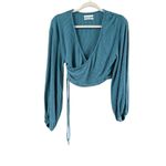 Urban Outfitters  Blue Cropped Rib Top Cuff Sleeves Medium Photo 3