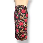 Vintage 90s Black Midi Skirt Burgundy Pink Dark Floral Plus Size 18W Feminine Photo 2