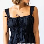 Moon River  WOMENS TIE DETAIL PEPLUM TOP BLOUSE LARGE NEW TAGS STRETCHY BLACK Photo 1