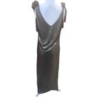 Metallic Gold V Neck Maxi Dress Tie Shoulder Sleeveless Evening Gown Size XL Photo 5