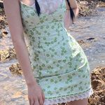 Green Floral Jacquard Halter Dress with Lace Hem Size L Photo 0