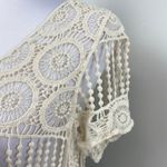 Ooh La La Ivory Open Crochet Fringe Blouse Top Small Photo 2