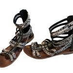 Very Volatile  Black And Grey Snakeskin Gladiator Sandals. Photo 6
