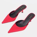 Pretty Little Thing RED SATIN POINT TOE MID STILETTO HEELED MULES Photo 0