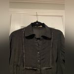 Notations  Size S Black Sheet Pleated Satin Trim Button Front Ruffle Blouse Photo 7