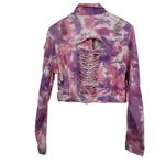 American Bazi Tie Dye Denim Jacket Distressed Cropped Pink Purple Size L Photo 2
