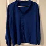 Royal Blue Ruffled Neckline LS Blouse, Sz L Size L Photo 0