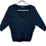 Catherine Malandrino  Black Metal Studded V-Neck 3/4 Sleeve Sweater Size L Photo 0