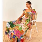 Farm Rio Sunny Mix Patchwork Smocked Midi Dress Small Photo 1