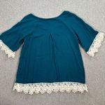 Kori America Crochet Trim Blouse Women's Small Teal Blue 3/4 Sleeve Photo 8