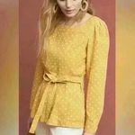 Maeve | Anthropologie Moana Linen Blend Button Back Belted Blouse Size 2 Gold Photo 0