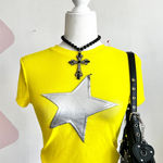 Yellow Mesh Star Top, Y2K, Rave, Festival, Clubwear, Cybercore, Small, Indie Photo 0
