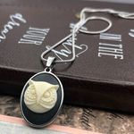 Owl Cameo Necklace Stainless Steel Pendant Black White 20” Photo 5