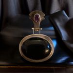Amethyst VTG PIP 925 sterling & large oval shape /Onyx pendant On Reverse chain Photo 3