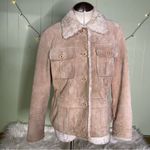 Vintage Y2K Sherpa Suede‎ Coat Tan Barn Ranch Western Womens Large Photo 2