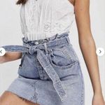 Free People East of Eden Belted Denim Frayed Mini Skirt Mid Indigo Blue Photo 0