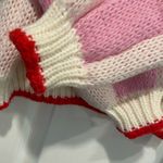 NWT Luna Ivy Size M Pink Cream Check Heart Chunky Knit Long Sleeve Crew Sweater Size M Photo 2