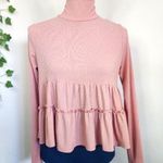 Mauve Pink Ribbed Ruffle Long Sleeve Crop Top Size S / M Photo 0
