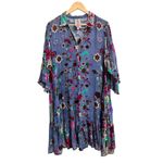 Johnny Was 3/4 Sleeve Floral Burnout Flounce Midi Dress Velvet Silk Dress XL Photo 1