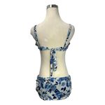 Aqua La Vie En Rose Sz L D Bikini 2 Piece Swimsuit Blue White Floral Halter Top Size L Photo 3