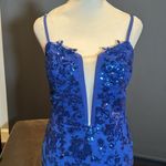 Women’s Blue Sparkly Mermaid Fit Prom Party Dress CrissCross Straps Size 4 *READ Photo 1