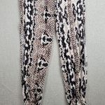 Olivaceous Womens Jumpsuit Size S White Brown Snake Print Halter Tassel Backless Photo 3