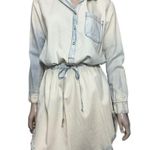 NSF Women’s Size P S Light Blue Wash Denim Jean Drawstring Waist Shirt Dress Photo 1