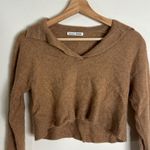 Reformation  Brown Cashmere Polo Cropped Sweater size XS cozy soft prep Photo 2