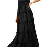 Boohoo  Black Ruffle Tier Tie Shoulder Maxi Dress Women’s Size 6 NWT Photo 0