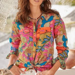 Sundance PS Floral Joy Top Button Down Shirt 100% Cotton Colorful Vibrant Photo 0