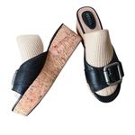 Fossil  Malea Platform Cork Wedge Sandals Y2K Black Leather Chunky Grunge Size 9 Photo 0