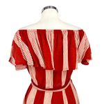 Faithfull the Brand  Amalfi Rust Red Striped Off-Shoulder Dress Size Small Photo 5