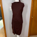 Anthropologie Ruched Mock Neck Knit Dress Cocoa Plum Fitted Sleeveless Bodycon Photo 3