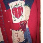 VTG Heirloom Collectibles Patchwork Medium Holiday Applique Cardigan Cottagecore Red Photo 2