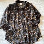 CAbi Floret Blouse Sheer Floral Top Multicolor Button Down Shirt SMALL prairie Photo 2