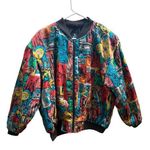 Vintage Braetan Colorful Floral Abstract Bomber Jacket // Size Medium Red Photo 0